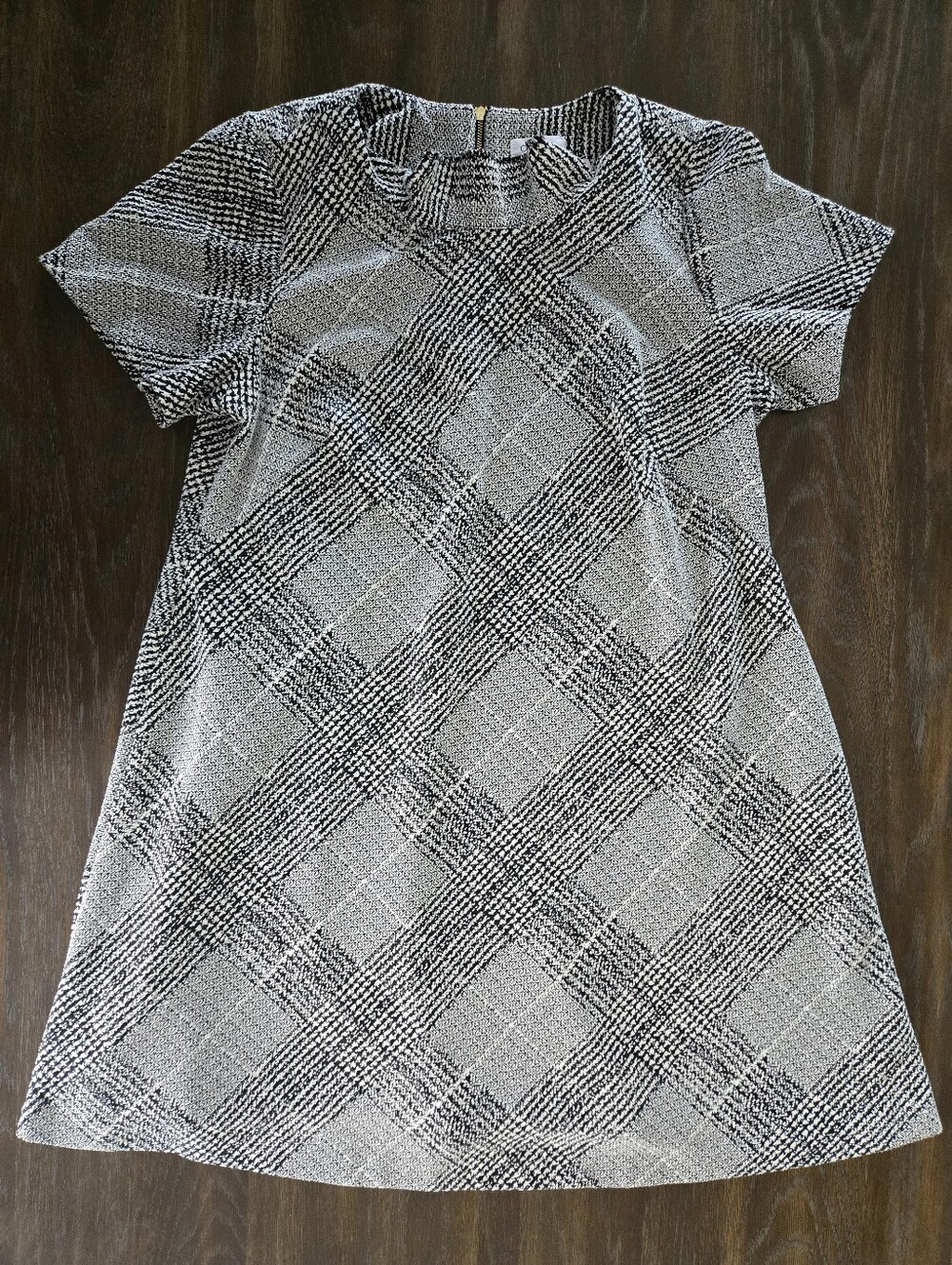 💋CALVIN KLEIN Black and White Plaid Short Sleeve Dress